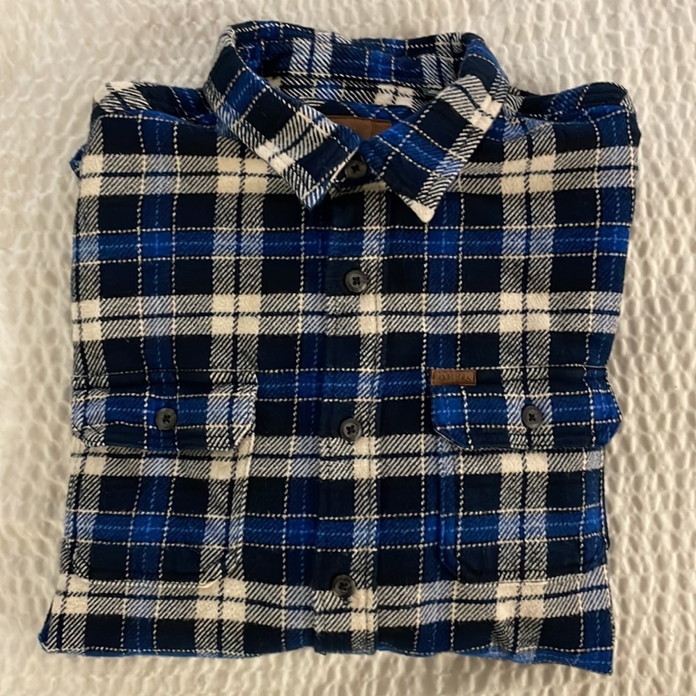 ORVIS Thick Cotton Flannel Overshirt Shirt Jacket with Pockets in Blue Size M